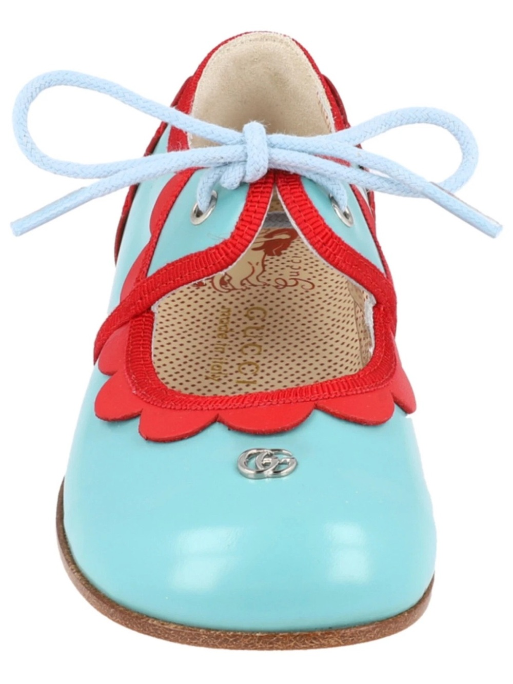 Gucci Girls' Blue and Red Scalloped Mary Jane Lace-Up Shoes euro 26 ( us 9.5)